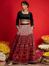 Women Black Velvet Crop Top With Anarkali Skirt-SHSET96588