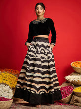 Women Black Velvet Peter Pan Crop Top With Anarkali Skirt-SHSET96589
