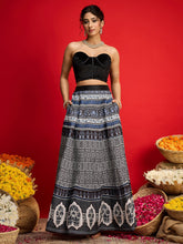 Women Black Velvet Bustier Top With Anarkali Skirt-SHSET96591