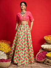 Women Pink Dupion Silk Crop Top With Anarkali Skirt-SHSET96592