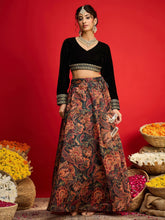 Women Black Velvet Full Sleeves Crop Top With Anarkali Skirt-SHSET96596