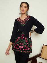 Women Black Woollen Embroidered Sweetheart Short Kurta With Farshi Salwar-SHSET96652