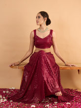 Women Maroon Sequence Sleeveless Crop Top With Anarkali Skirt-SHSET96673