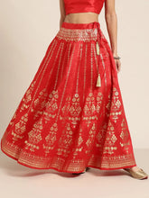 Red Foil Print Anarkali Skirt