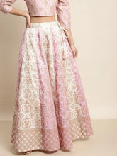 Pink & Cream Foil Floral Anarkali Skirt