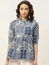 Navy Floral Front Button Top-SHTOP40065XS