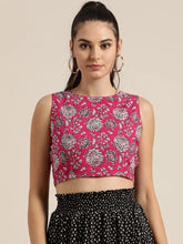Fuchsia Floral Sleeveless Crop Top
