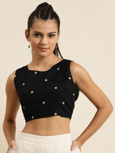 Black Sleeveless Embroidered Crop Top