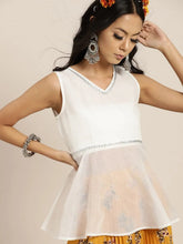 White Gota Patti Sleeveless Peplum Top