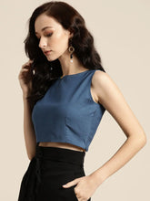 Blue Sleeveless Crop Top