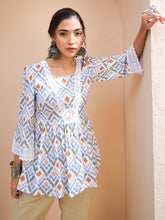 Women White Geometric Print Peplum Kurti-SHTOP42215