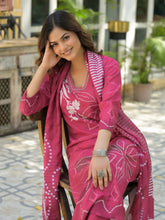 Women Pink Rayon Blend Bandhani Printed Straight Kurta Trouser With Dupatta-SKSKD3038