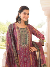 Women Purple Rayon Blend Ethnic Motifs Printed Straight Kurta Trouser With Dupatta-SKSKD3057