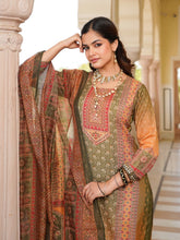 Women Olive Rayon Blend Ethnic Motifs Printed Straight Kurta Trouser With Dupatta-SKSKD3058