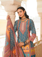 Women Blue Rayon Blend Ethnic Motifs Printed Straight Kurta Trouser With Dupatta-SKSKD3060