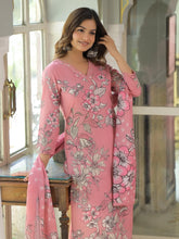 Women Pink Rayon Blend Floral Printed Straight Kurta Trouser With Dupatta-SKSKD3079