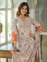 Women Cream Rayon Blend Floral Printed Straight Kurta Trouser With Dupatta-SKSKD3085