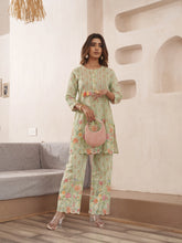 Green Pure Cotton Floral Printed Co-Ord Set For Women-MLWSHCO4316GRN