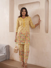 Yellow Pure Cotton Floral Printed Co-Ord Set For Women-MLWSHCO4317YLW