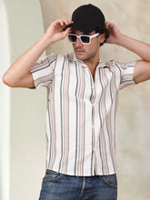 Striped Half Sleeve Cotton Shirt for Men-SF-931Light-Brown
