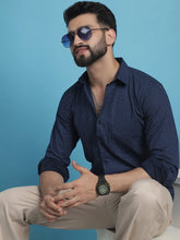 Navy Blue Geometric Printed Cotton Casual Shirt-SF-933Navy