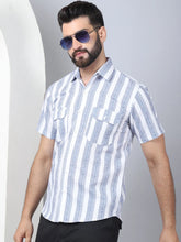 Men's Floral Printed Cotton Casual Shirt-SF-961Blue