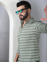 Striped Cotton Casual Shirt for Men-SF-964Green