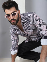 Printed Spread Collar Cotton Casual Shirt for Men-SF-966Grey