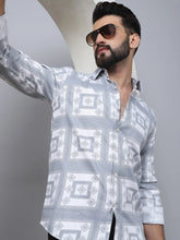 Printed Spread Collar Cotton Casual Shirt for Men-SF-967Light-Grey