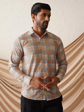 Checked Spread Collar Cotton Casual Shirt for Men-SF-968Beige