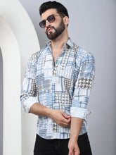 Geometric Printed Cotton Casual Shirt for Men-SF-969Blue