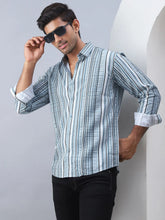 Striped Cotton Casual Shirt For Men-SF-980Blue
