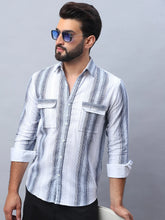 Striped Cotton Casual Shirt for Men-SF-990Blue