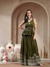 Stylum Women's Green Bandhej Printed Rayon Short Peplum Top With Skirt (STOLIVEMAHIR)