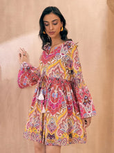 Women Pink Ethnic Motif Crop Top With Skirt