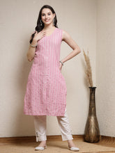 Women's Woven Striped Cotton Blend Straight Kurta-TAIMUR