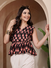 Stylum Women's Black Floral Printed Cotton Empire Top (TOPBLACKMICRO)