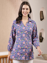 Women's Floral Printed Cotton Shirt Style Top-TOPBLUEMIKI