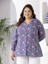 Plus Size Women Floral Printed Cotton Shirt Style Top-TOPBLUEMIKIPLUS