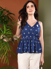 Stylum Women's Blue Floral Printed Rayon Short Peplum Top (TOPBLUERAMYA)