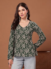 Stylum Women's Green Floral Printed Cotton Straight Top (TOPGREENSCAR)