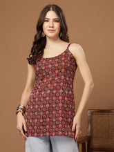 Stylum Women's Maroon Ethnic Motif Printed Cotton Straight Top (TOPMAROONLOWKEY)