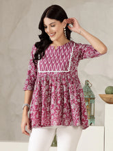 Women's Floral Printed Cotton Peplum Top-TOPPURPLEHAZEL