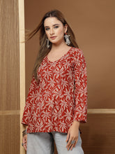 Stylum Women's Rust Floral Printed Cotton Straight Top (TOPRUSTSCAR)