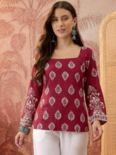 Stylum Women's Wine Block Printed Rayon Straight Top (TOPWINEMASKA)