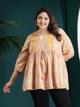 Plus Size Women Floral Printed Cotton Peplum Top-TOPYELLOWADITIPLUS