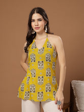 Stylum Women's Yellow Ethnic Printed Cotton Straight Top (TOPYELLOWBUZZ)