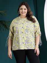 Plus Size Women Floral Printed Cotton Shirt Style Top-TOPYELLOWTANVIPLUS