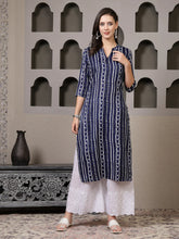 Women's Striped Printed Cotton Straight Kurta-VATIKA