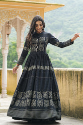 Cotton Printed Simple Function Wear Black Color Kurti